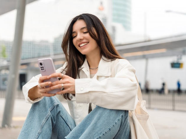 Lady reads something on phone