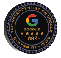 Top rated dentist on Google over 1000 5 star reviews badge