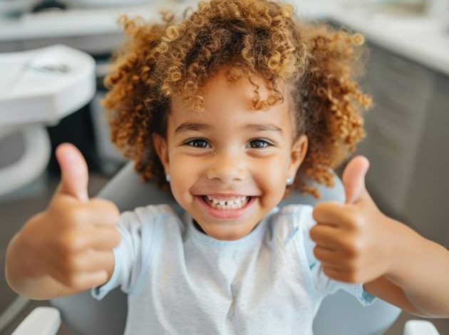 Happy young girl in dental treatment chair
